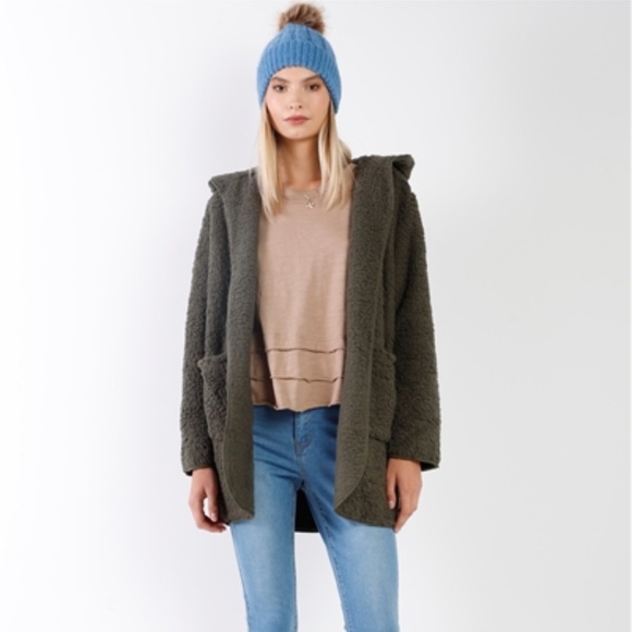 Cozy Olive Oversized Teddy Hoodie Cardigan Sherpa Jacket - Picture 4 of 13